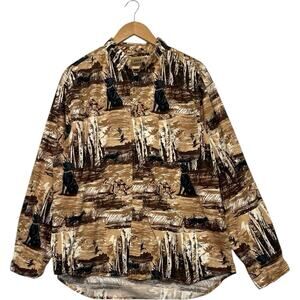 Field Tested Button Up Shirt Mens Large Brown Duck Hunting Labrador Dog Outdoor